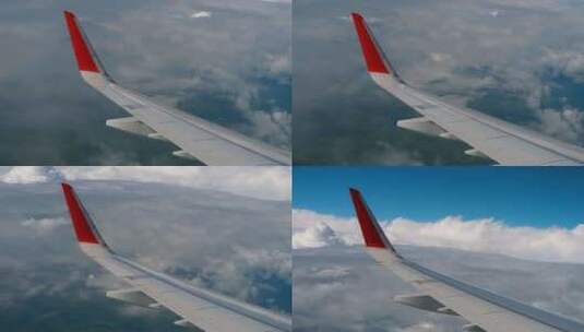 天空中的飞机机翼和移动中的云彩高清在线视频素材下载