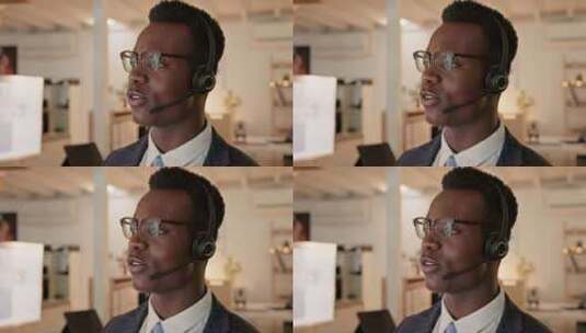 非洲人，呼叫中心和技术支持的夜间办公室，高清在线视频素材下载