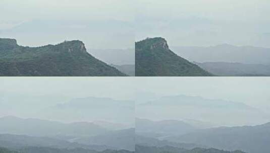 夏季金山岭长城早晨阴雨雾气风光高清在线视频素材下载