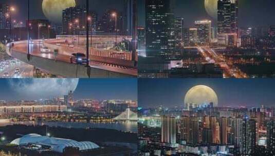【原创】中秋满月城市上空超级月亮高清在线视频素材下载
