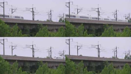 高铁从农村高架桥上穿过高清在线视频素材下载