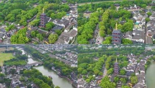 江苏苏州市姑苏区寒山寺风景风光航拍江南水高清在线视频素材下载