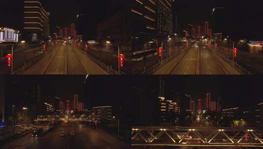 武汉武昌中南路灯光夜景航拍高清在线视频素材下载