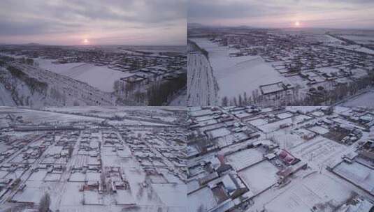 雪后村庄日出时分的壮观景象高清在线视频素材下载