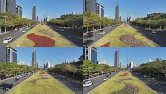 深圳深南大道航拍高清在线视频素材下载