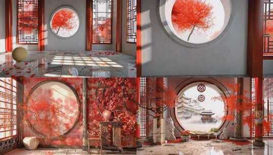 国风庭院舞台背景 中国传统建筑大屏片头高清在线视频素材下载