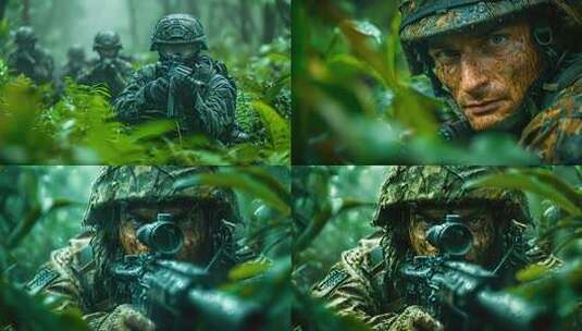 丛林里作战的特种部队兵团高清在线视频素材下载