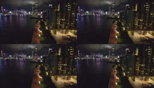香港海景小区繁华夜景灯光维多利亚港高清在线视频素材下载