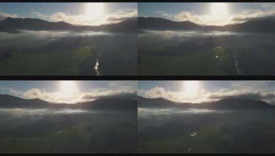 航拍黎明时分的农田风景高清在线视频素材下载