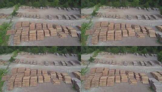航拍在木材场排列的木材堆  高清在线视频素材下载