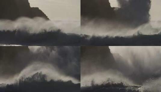 巨大的海浪拍打海岸高清在线视频素材下载