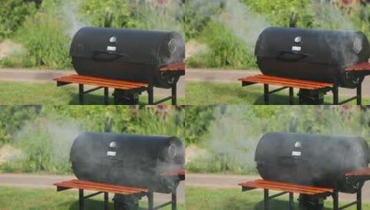 烟雾缭绕的烧烤架高清在线视频素材下载