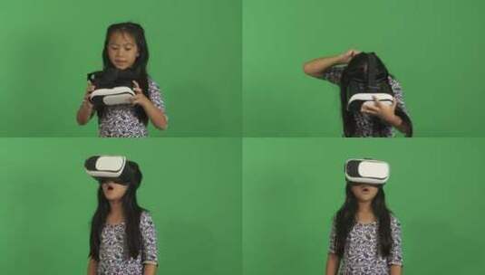 使用虚拟现实耳机的小女孩高清在线视频素材下载