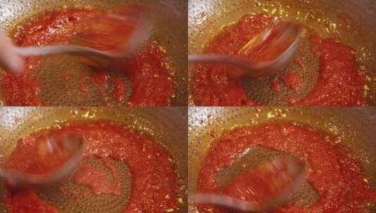 厨师炒制番茄酱酸甜料汁 (4)高清在线视频素材下载