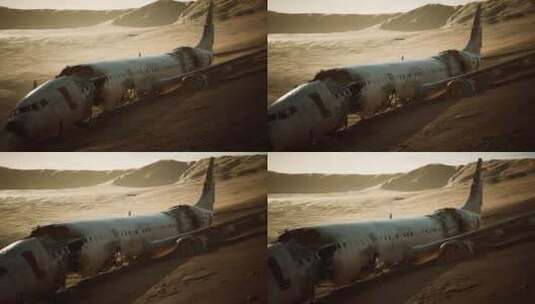沙漠中被遗弃的飞机高清在线视频素材下载