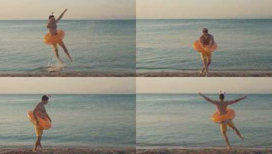 男人在沙滩上跳舞高清在线视频素材下载