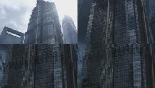 上海浦东标志性高层建筑下摇镜头高清在线视频素材下载