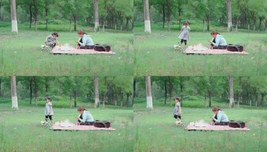 在公园草坪上玩耍的中国母女高清在线视频素材下载