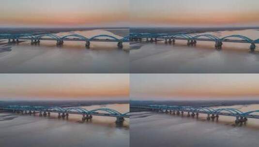 郑州黄河大桥夕阳晚霞无人机航拍延时摄影高清在线视频素材下载