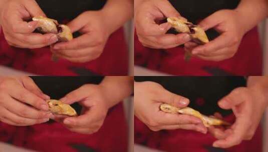 用筷子给小黄鱼去内脏的方法高清在线视频素材下载