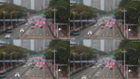 虚化效果的街景车流高清在线视频素材下载