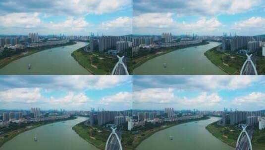 航拍南宁城市风光英华大桥江景高清在线视频素材下载
