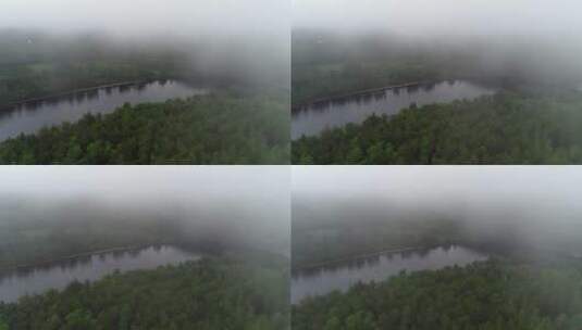 航拍大兴安岭云雾弥漫的山林高清在线视频素材下载