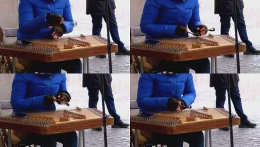 在街上演奏木制木琴高清在线视频素材下载
