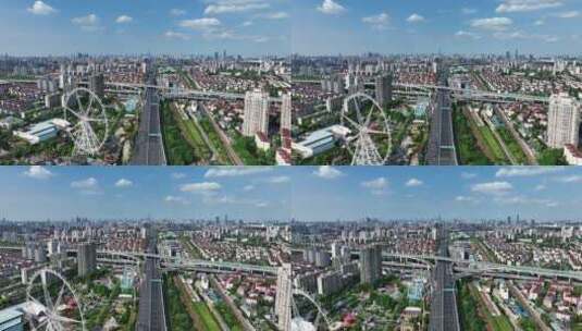 上海疫情夏季蓝天白云城市航拍高清在线视频素材下载