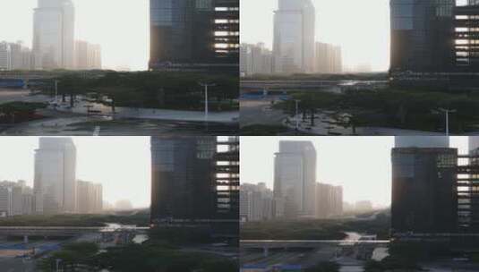 晨光中的城市高楼高清在线视频素材下载