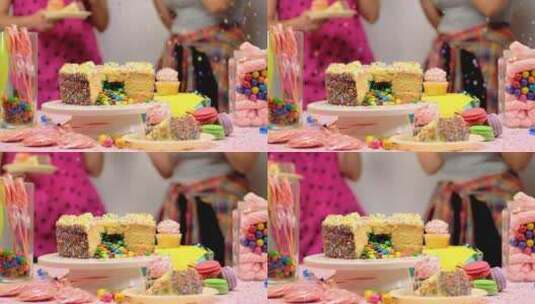 有蛋糕和装饰品的生日餐桌高清在线视频素材下载