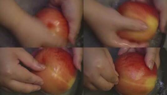 刷桃子清洗桃子处理桃毛高清在线视频素材下载