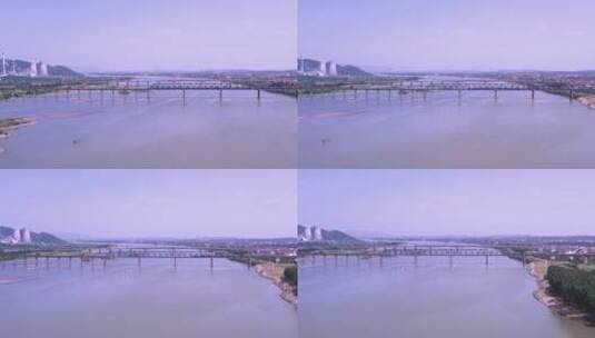 航拍一列火车从吉安赣江铁路大桥上路过高清在线视频素材下载