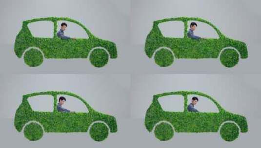 青年男人驾驶绿色环保汽车出行高清在线视频素材下载
