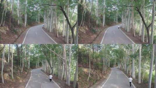 美女树林公路跑步森林奔跑锻炼高清在线视频素材下载