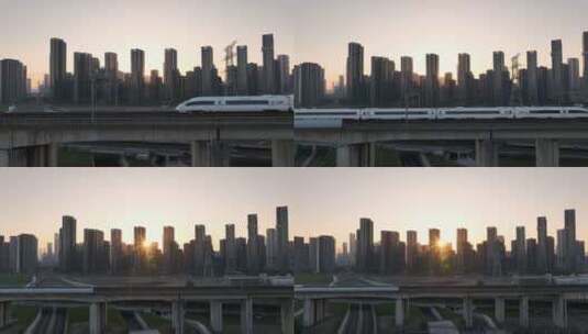 动车高铁轨道交通火车经过城市高清在线视频素材下载