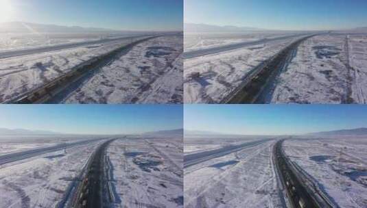 雪后山区高速公路拥堵车流高清在线视频素材下载