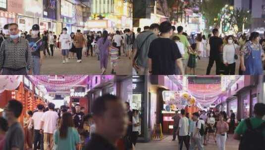 逛夜市逛街步行街商业街北京上海人气人流量高清在线视频素材下载