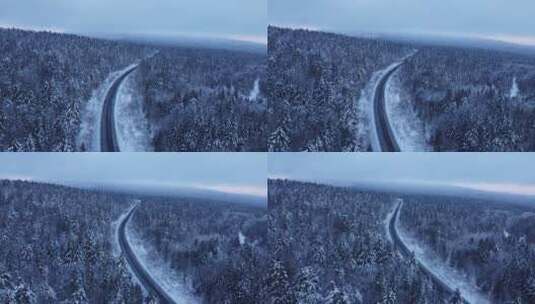 冬天延吉老里克湖原始森林航拍高清在线视频素材下载
