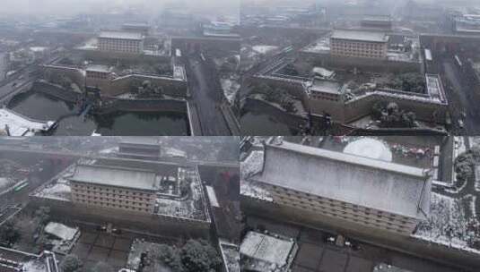 西安城墙永宁门雪景航拍高清在线视频素材下载