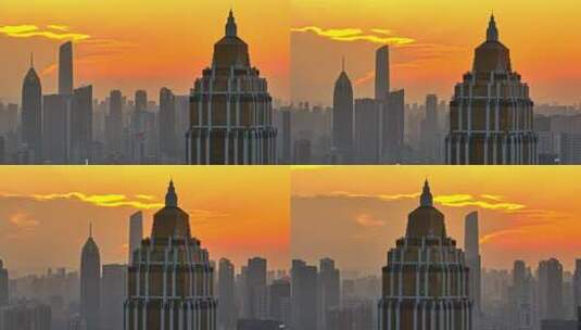 武汉汉口江滩高楼日落环绕镜头高清在线视频素材下载