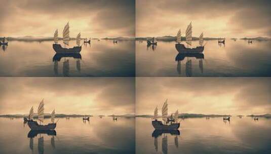 古代商船帆船运河海上丝绸之路_1高清在线视频素材下载