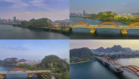 4K延时航拍柳州文惠桥蓝天白云高清在线视频素材下载