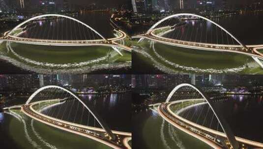 海心桥夜景航拍高清在线视频素材下载