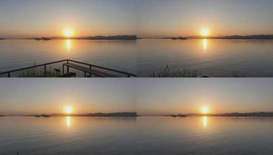 千岛湖夕阳航拍 千岛湖大桥航拍高清在线视频素材下载