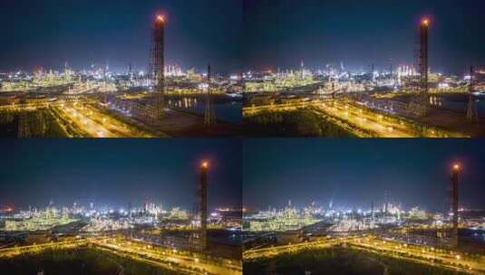 大型石油化工厂夜景环绕航拍延时高清在线视频素材下载