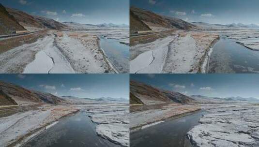 西藏旅游风光318国道雪域高原冻土蜿蜒冰河高清在线视频素材下载