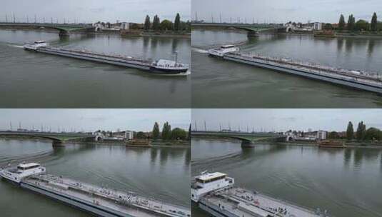 德国波恩莱茵河上缓慢漂流的船高清在线视频素材下载