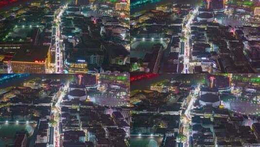 广西桂林步行街夜景人流航拍移动延时高清在线视频素材下载