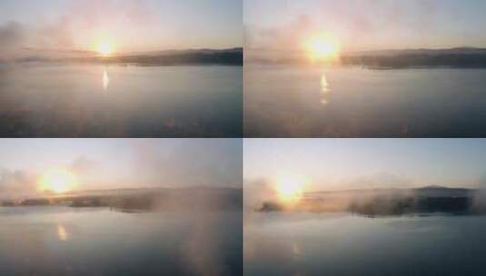 日出下的湖边美景高清在线视频素材下载
